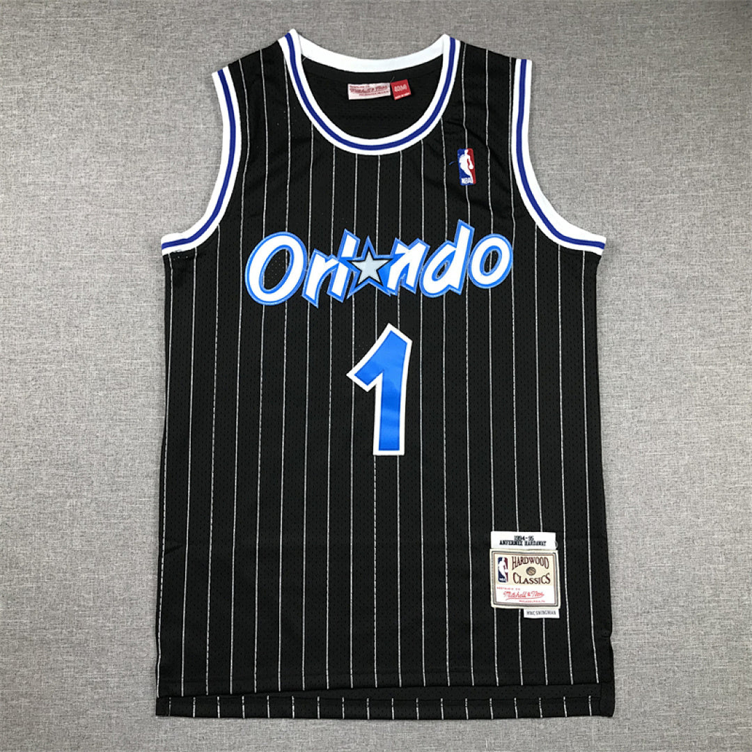 Anfernee  Hardaway#1 Orlando Magic 1993-94 Hardaway Black Edition  Embroidered Jersey