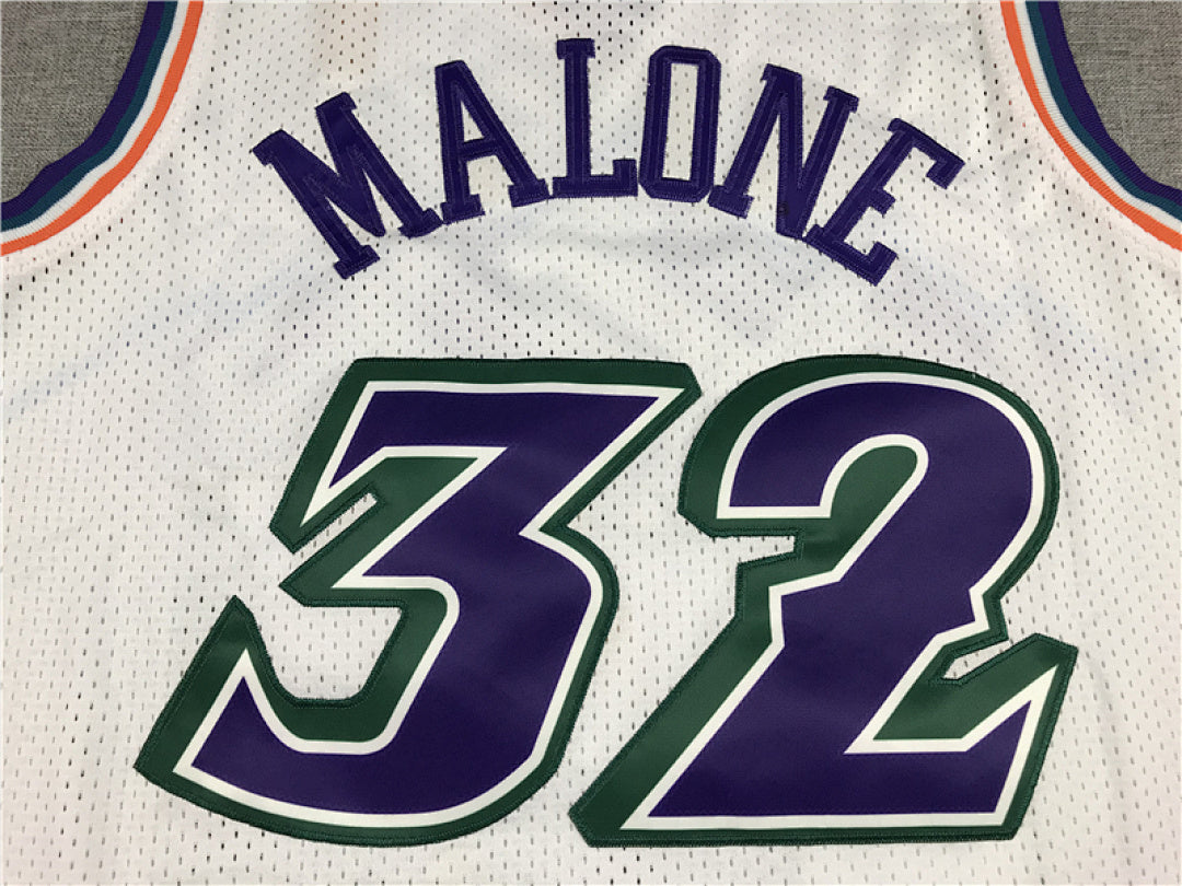Utah Jazz Karl Malone #32 Utah Jazz Throwback 1996-97 White Embroidered Jersey