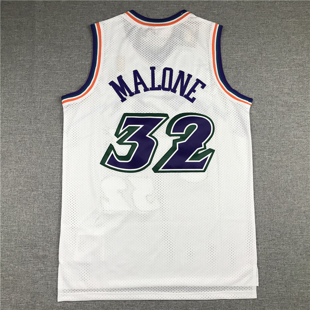 Utah Jazz Karl Malone #32 Utah Jazz Throwback 1996-97 White Embroidered Jersey