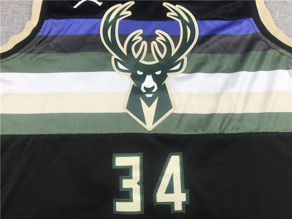 Giannis Antetokounmpo# 34 Milwaukee Bucks Black City Edition Swingman Embroidered Jersey