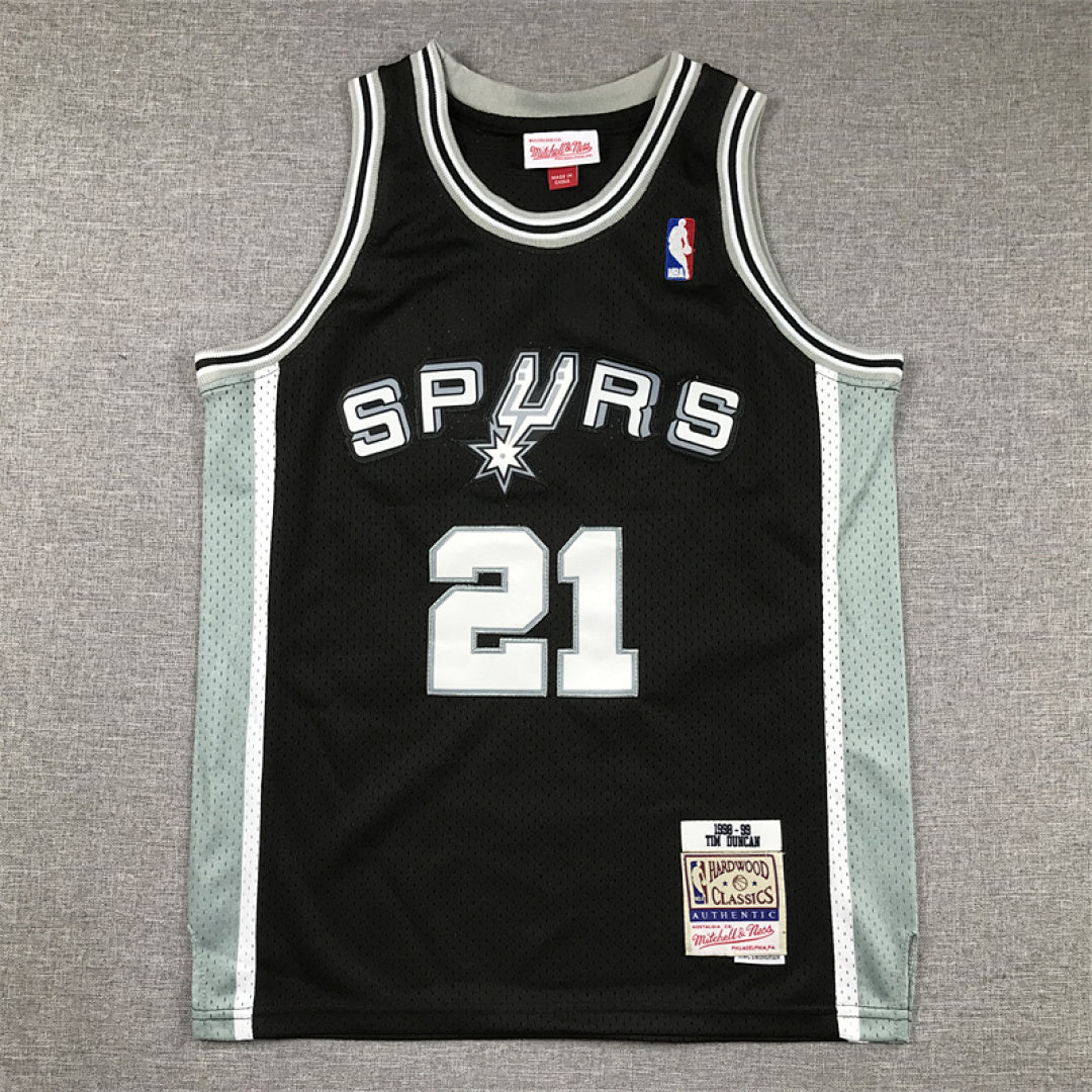 Youth Tim Duncan San Antonio Spurs #21 Black 1998-99 Throwback Embroidered Jersey