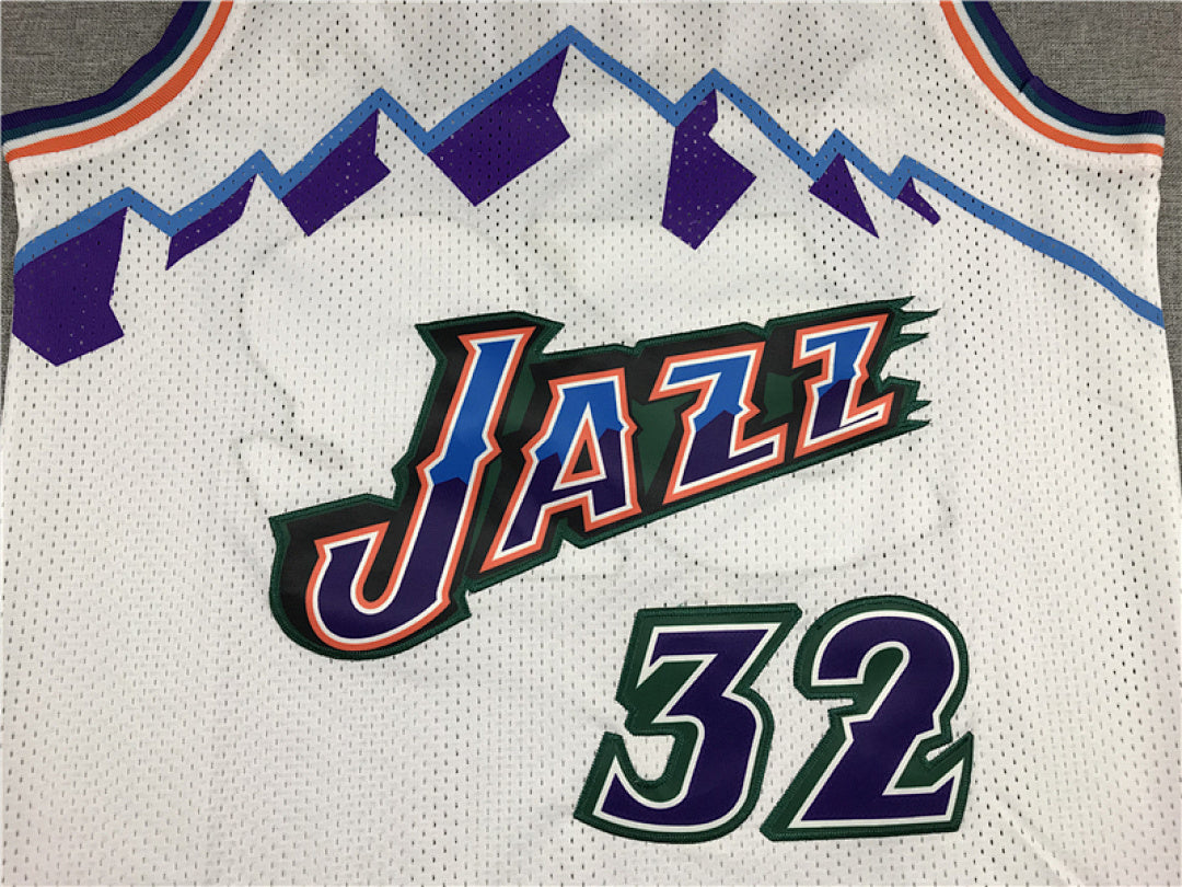 Utah Jazz Karl Malone #32 Utah Jazz Throwback 1996-97 White Embroidered Jersey