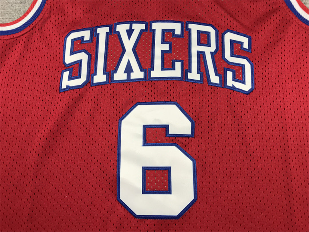 Julius Erving #6 Philadelphia 76ers 1982-83 Retro Red Throwback Embroidered Jersey