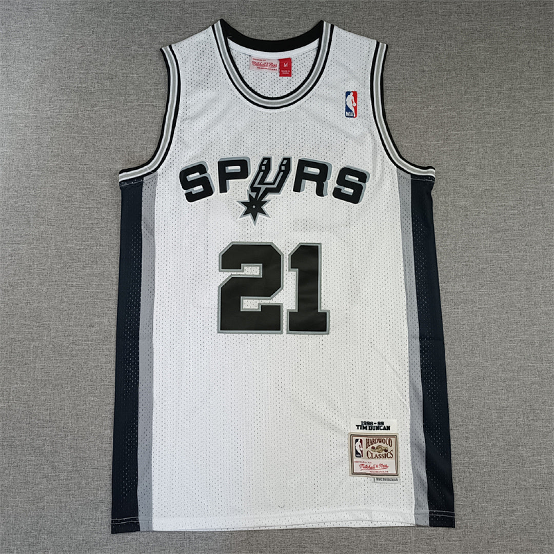 Tim Duncan #21 San Antonio Spurs White 1998-99 Throwback Embroidered Jersey