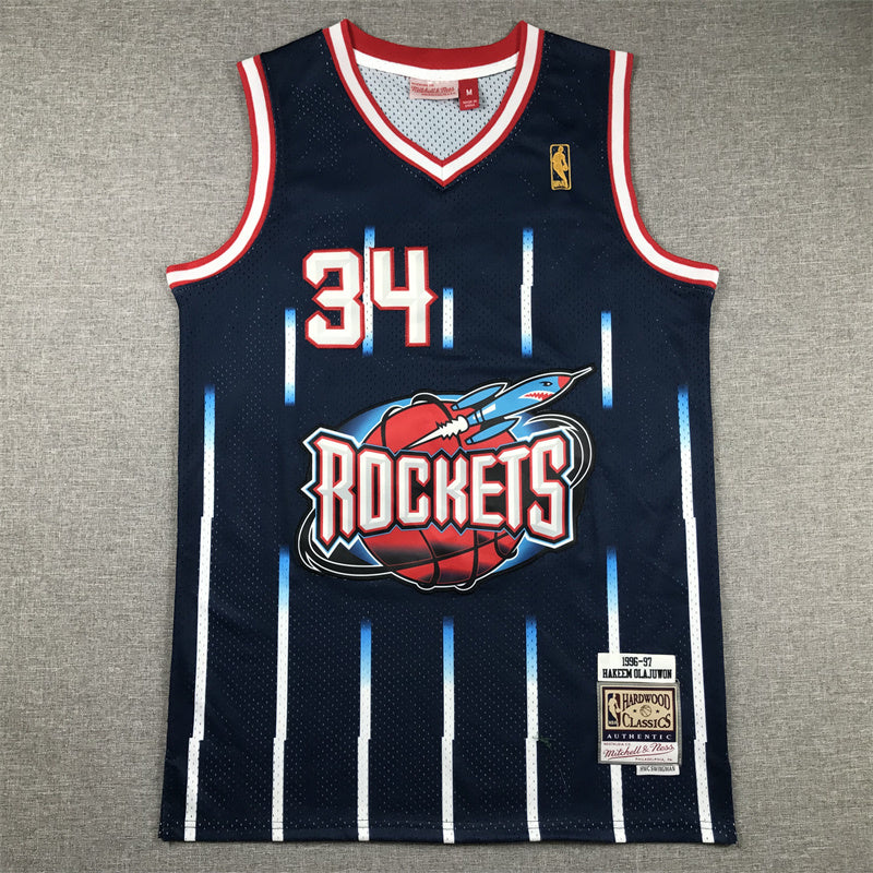 Houston Rockets Hakeem Olajuwon #34 1996-97 Throwback ！ Embroidered Jersey