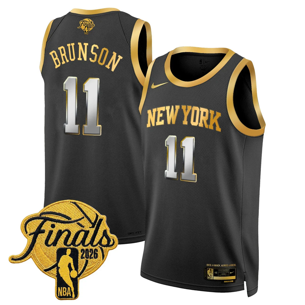 Jalen Brunson #11 New York Knicks 2026 Finals Swingman Black Gold Jersey - All Stitched