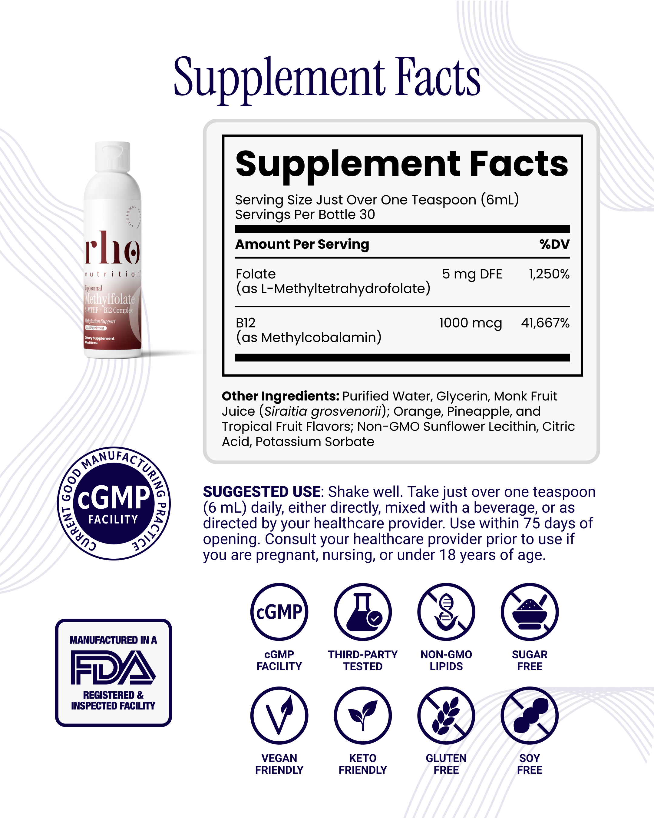 Liposomal Methylfolate 5-MTHF + B12 Complex (6 Pack)