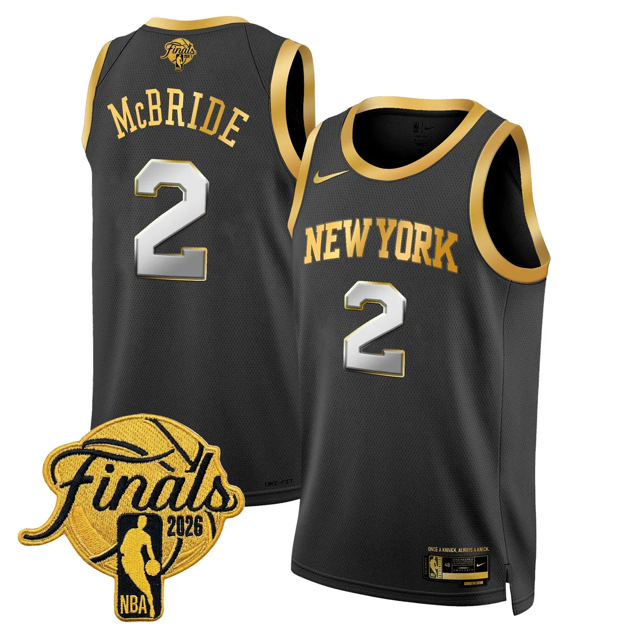 Miles McBride #2 New York Knicks 2026 Finals Swingman Black Gold Jersey - All Stitched