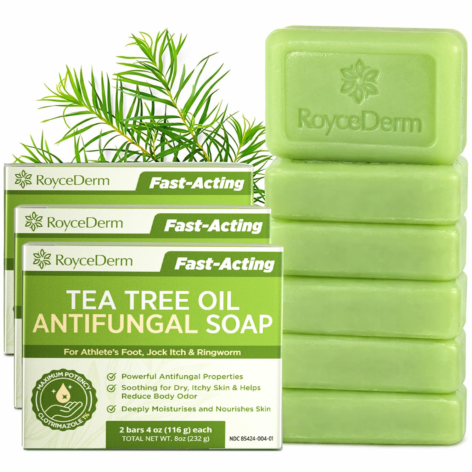 Roycederm Antifungal Bar Soap - Tea tree Oil Soap - Athlete’s Foot Treatment for Jock Itch & Ringworm - Medicated Antifungal Soap with Clotrimazole 1% - Tea Tree Oil Scent, 1 Pack