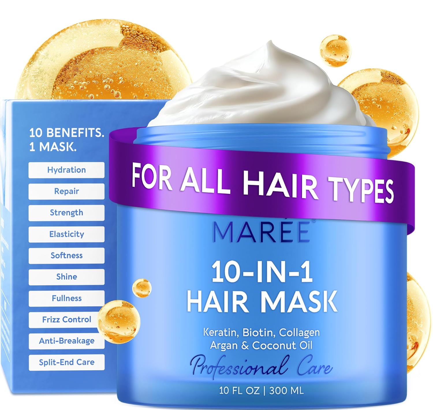 MAREE Deep Conditioning Hair Mask for Damaged Hair Treatment – Keratin Hair Care for Hydrating Growth Repair Moisturizing – Dry Curly Color Refreshing – 10 Fl Oz, Purple
