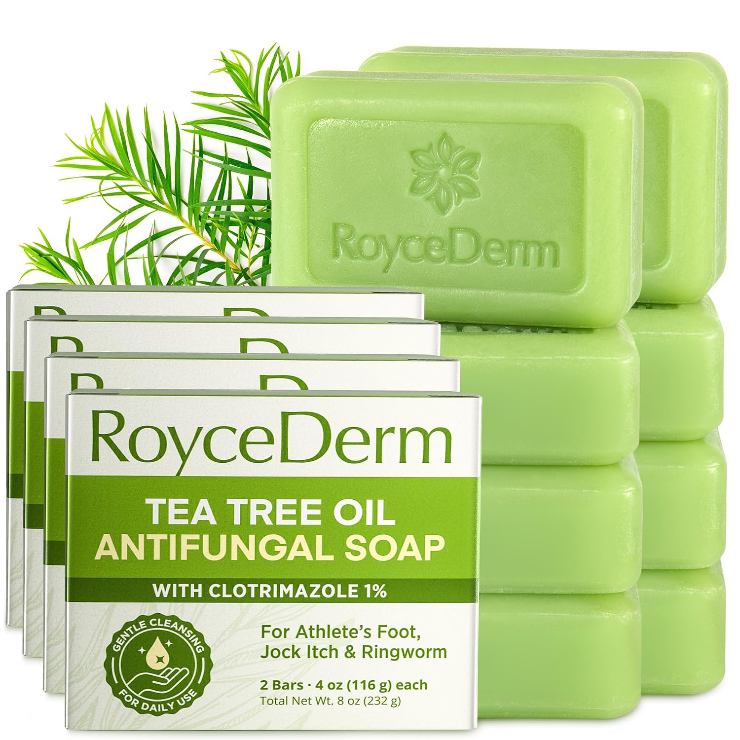Roycederm Antifungal Bar Soap - Tea tree Oil Soap - Athlete’s Foot Treatment for Jock Itch & Ringworm - Medicated Antifungal Soap with Clotrimazole 1% - Tea Tree Oil Scent, 1 Pack