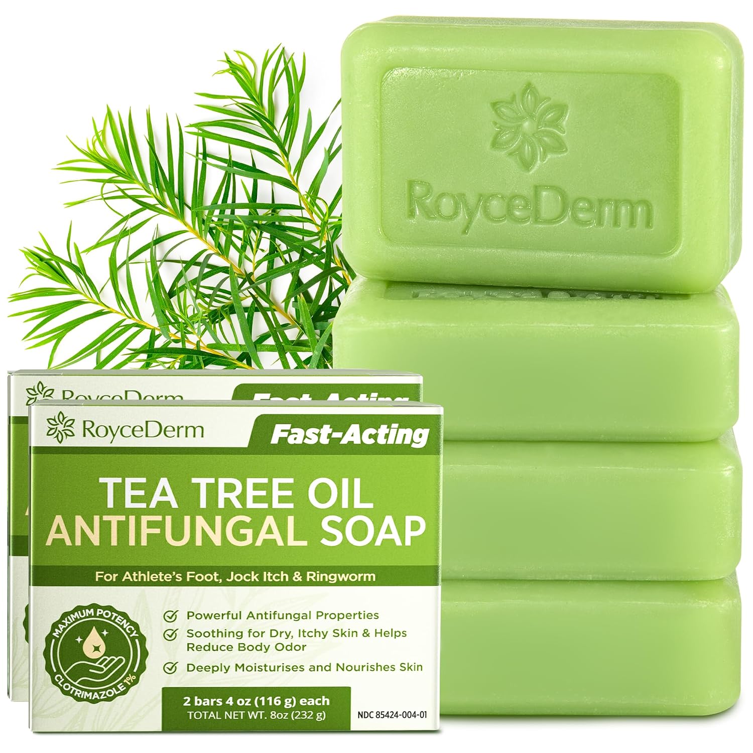 Roycederm Antifungal Bar Soap - Tea tree Oil Soap - Athlete’s Foot Treatment for Jock Itch & Ringworm - Medicated Antifungal Soap with Clotrimazole 1% - Tea Tree Oil Scent, 1 Pack