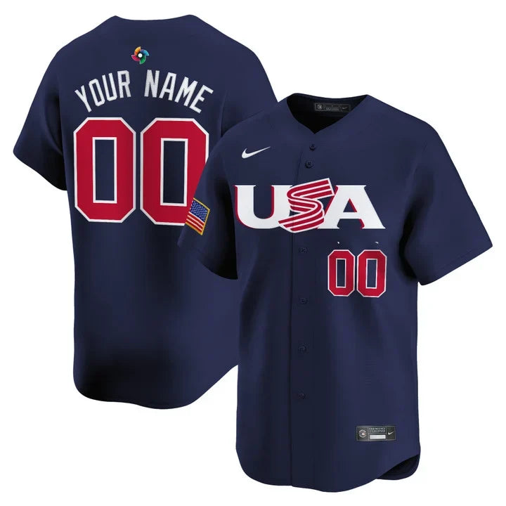 Custom USA Baseball 2026 World Baseball Classic Road Stadium Jersey - Navy